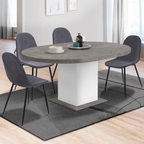 EDEN mesa de comedor redonda extensible 4-8 personas hormigón y blanco 120-160 cm (1/5)