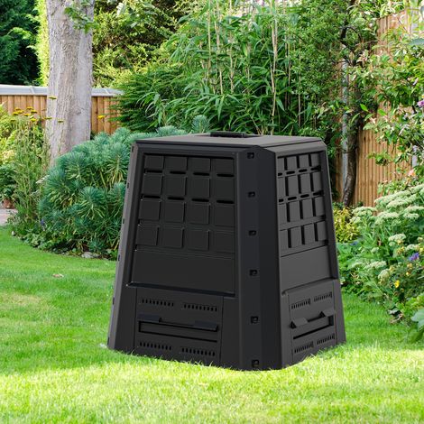 Composteur de Jardin 380 L Bac à Compost Extérieur avec Couvercle & Plusieurs Aérations Réglables pour Créer un Sol Fertile Noir (1/3)