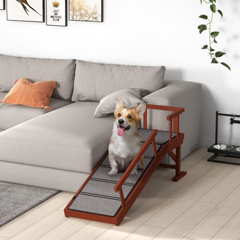 Rampe pour chien, barres amovibles, antidérapante, en bois, jusqu'à 30 kg, 125 x 40 x 56 cm, marron/gris (1/5)