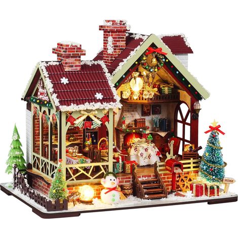 Kit de diorama pour étagère (Book Nook) de Noël à monter soi-même, kit de maison miniature, modèle 3D avec éclairage LED, cadeau pour les fêtes, Noël ou un anniversaire (1/5)