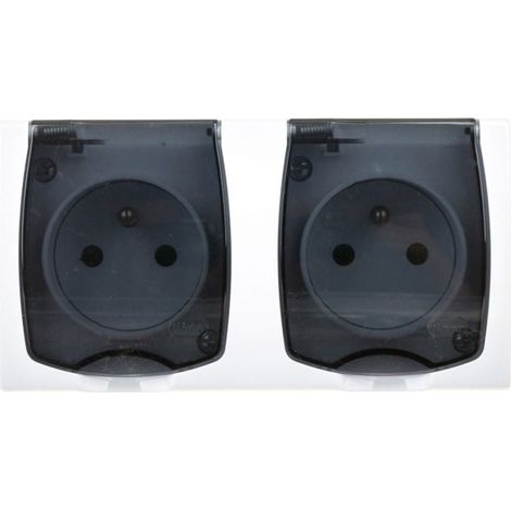 Madera Hermetische Doppelsteckdose mit/ohne IP44 mit Abdeckungen, transparenter Abdeckung, weiß GNH-2NZP/00/d
