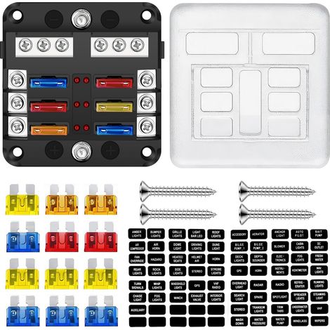 6 Voies Boîte à Fusibles, Blocs Fusible Lame Porte Fusible Voiture Boîte avec LED Indicateur avec Bus Négatif pour 12V/24V Voiture Automobile Bateau Marine Camion SUV (1/5)