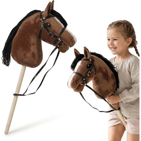 Caballo de palo marrón - Mamabrum - HOBBY HORSE - 68 cm - Crin negra - Palo de madera de álamo - Brida ajustable (1/5)