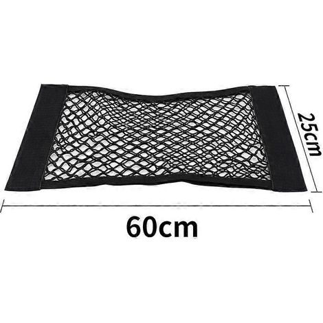 Sac de rangement universel en filet à fermeture auto-agrippante avec cordon élastique et bande auto-agrippante pour siège arrière de voiture (60 x 25 cm)