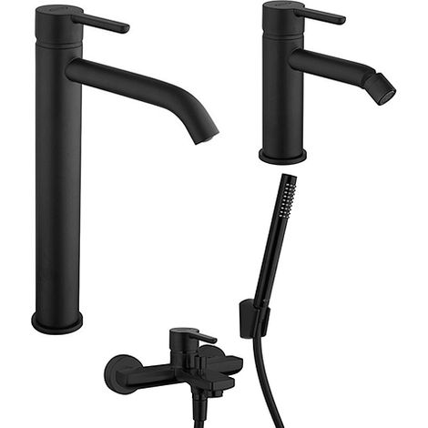 Set Rubinetti Jacuzzi per lavabo alto e bidet senza scarico e vasca serie Sunset YO nero opaco (1/5)