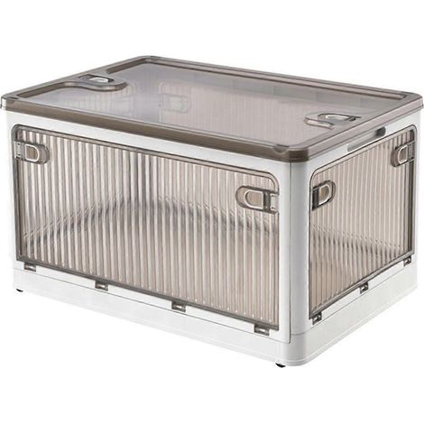 Boîte de rangement pliable à roulettes, grande capacité, transparente, empilable et étanche, idéale pour les placards et l'organisation de la maison. (1/5)