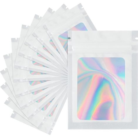100 Pcs White Mylar Bags Resealable Zip Up Bags with Front Window for Small Business, Sweets, Jewelry (10.5x15cm) (1/5)
