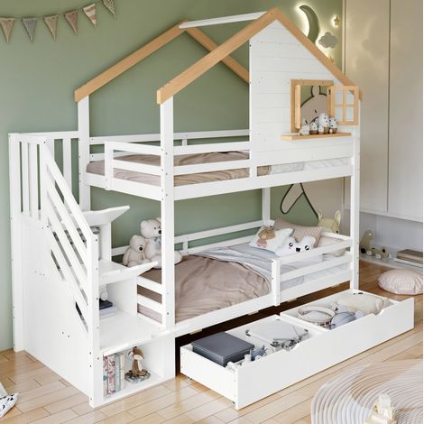 letto contenitore 90x200 casetta con cassetti bianco OKMYHOME (1/5)