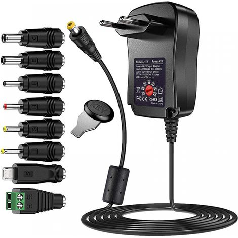 41W Universel AC DC Adaptateur d'alimentation 6V 9V 12V 15V 18V 20V et 24 V avec 8 Connecteurs d'adaptateur Sélectionnables, 123cm Câble de Chargement (1/5)