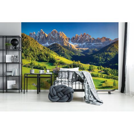 Vlies Fototapete Berge Gebirge 150x105 cm, Tapeten, für Wohn und Schlafzimmer, Vliestapete Wandtapete Tapete 3D Effekt- inkl. Kleister - Landschaft Natur Wald, WallArena (1/4)