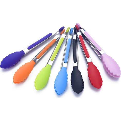 7 Pièces Pinces de Cuisine 20cm en Acier Inoxydable avec Embouts Silicone Antiadhésifs pour Barbecue et Grill (1/5)