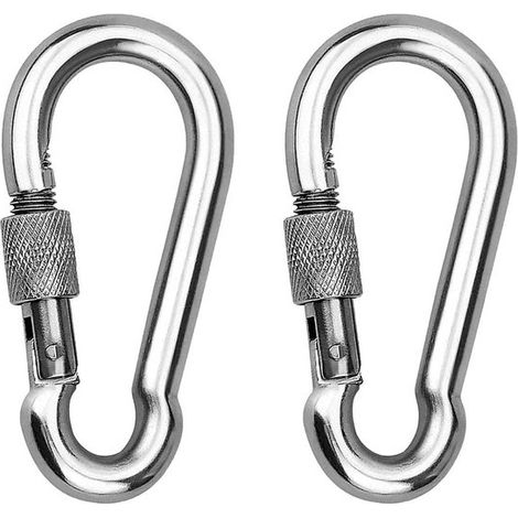 Moschettone a vite in acciaio inox a 2 pezzi, moschettone da arrampicata, connettore in acciaio inox, portata 350 kg, 10 x 100 mm, per zaini (1/5)
