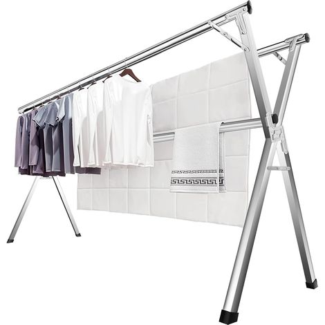 200 cm Séchoir à Linge, étendoir Pliable pour vêtements intérieur/extérieur, Support à Linge en Acier Inoxydable Robuste, Grand Portant Pliable et Portable avec 20 Crochets Coupe-Vent (1/5)