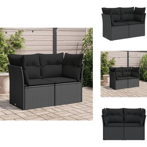 Canapé de jardin avec coussins 2 places noir résine tressée - Canapé De Jardin - Salon De Jardin - Meuble De Jardin - Résine Tressée - Rotin Synthétique (1/5)