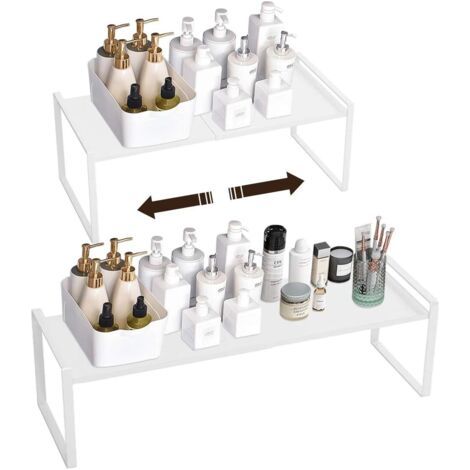 Cuisine Métal Demi Etagere étagère rétractable en Coin pour Placard économise l’espace pour Armoires de Comptoirs, Garde-manger, Aliments et Ustensiles,（14.2-23.6）”L X 8.3”W X 7.1”H(Bl