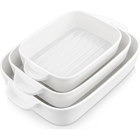 Lot de 3 plats à four rectangulaires en porcelaine - Couleur crème (1/5)