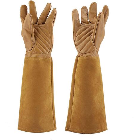 Filiyano-Gants de jardin en cuir pour la taille des rosiers, résistants aux perforations, longs et durables (marron, taille M) (1/4)