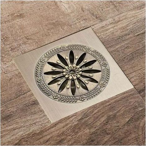 Sifone per doccia in ottone, quadrato, antiodore, griglia per doccia da bagno, dimensioni generose di 10 x 10 cm, ideale per accessori da bagno, cucina, balcone, garage, cantina e altro (1/4)