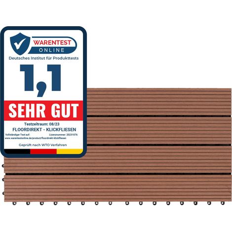Floordirekt – Dalle de terrasse WPC marron clair 60 x 30 cm – Résistante aux intempéries – Système de clic pour pose rapide – Fonction de drainage