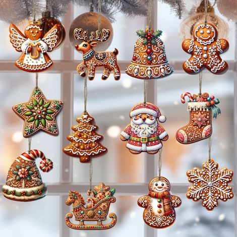 Set mit 24 Weihnachtsdekorationen, Holzornamente für Weihnachtsbäume und Heimdekoration (1/5)