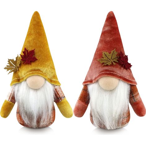 Lot de 2 Deco Automne GNOME Peluche Elfe Décoration pour Maison Cuisine 18 cm (1/4)