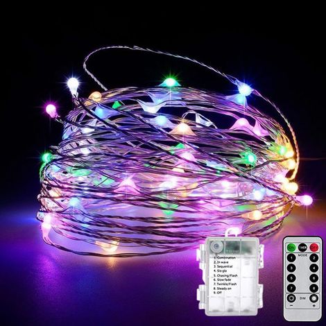 Guirlande lumineuse LED (5 m, 50 perles LED colorées), alimentée par piles (1/5)