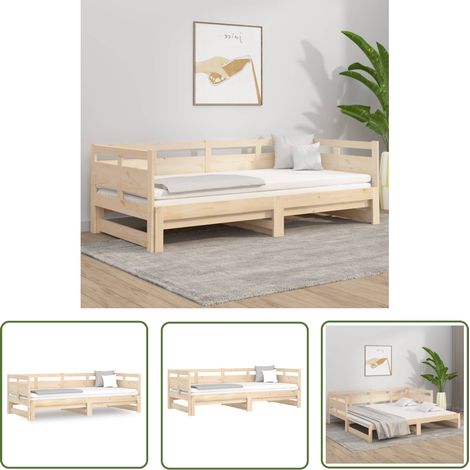 The Living Store Lit coulissant sans matelas bois de pin massif 2x(90x190) cm - Canapé Lit - Lit Invité - Meuble Chambre - Lit Tiroir - Lit Compact (1/5)