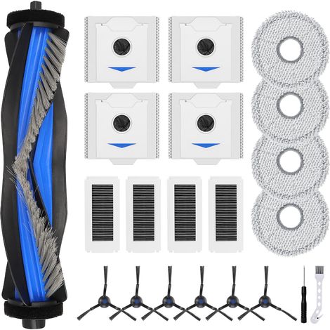 Ersatzzubehör für Ecovacs Deebot N30 Pro Omni, N30 Omni, N30 Pro Roboterstaubsauger, 1 Hauptbürste, 4 Filter, 4 Wischmopps, 4 Staubbeutel, 6 Seitenbürsten, 19-teilig