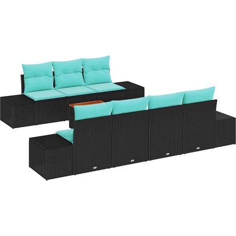 Ensemble de canapé de jardin 8 pc Noir polyrotin vidaXL (1/5)