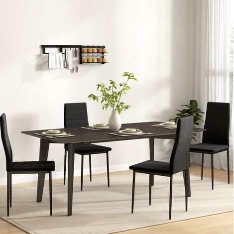 Set di 4 sedie da pranzo senza braccioli, tessuto, gambe in metallo, nere, OKWISH (1/5)