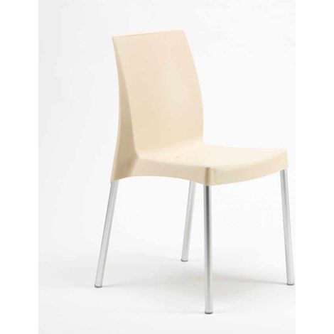 Silla polipropileno apilable cocina bar con patas de acero ligera Boulevard Grand Soleil - Blanco roto
