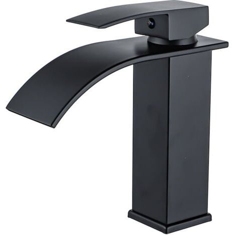 Robinet cascade laqué noir évier de comptoir chaud et froid armoire de salle de bain robinet monotrou robinet de lavabo cascade, robinet mitigeur cascade, robinet de salle de bain monotrou en laiton (1/5)