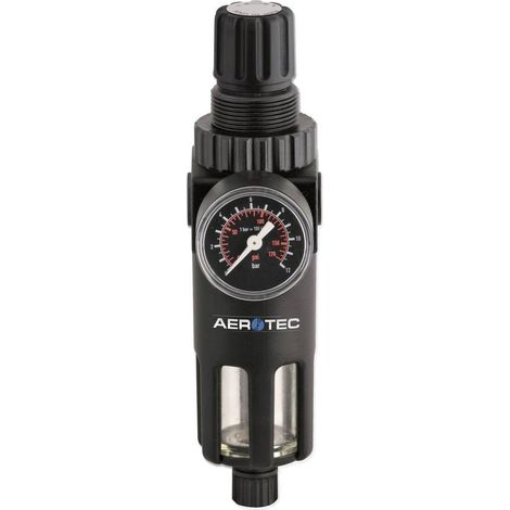 Aerotec Regulador de presión con filtro negro 1/2 pulgada 12 bar máximo