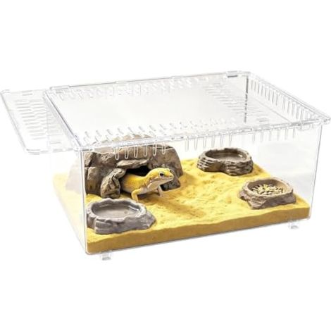 Terrarium en acrylique transparent pour reptiles avec couvercle coulissant (1/5)
