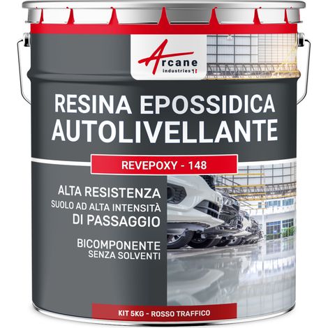Resina epossidica autolivellante per pavimenti, garage - REVEPOXY - 148 - 5 kg Rosso segnaletico - RAL 3020 - ARCANE INDUSTRIES