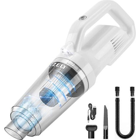 Handstaubsauger 12000PA kabelloser Handstaubsauger Akku bis zu 30min, Autostaubsauger mit waschbarem Edelstahlfilter und LED-Licht für Wohnung, Auto un