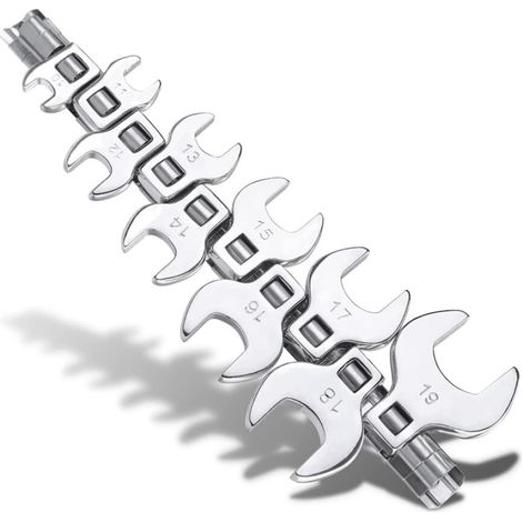 Jeu de 10 clés à fourche métriques à prise de 3/8", clé à écrou évasé tailles métriques 10-19 mm, avec organiseur à clipser pour la mécanique et la réparation automobile. (1/5)