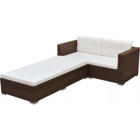 Salon de jardin 2 fauteuils résine tressée marron avec coussin blanc Kim (1/5)