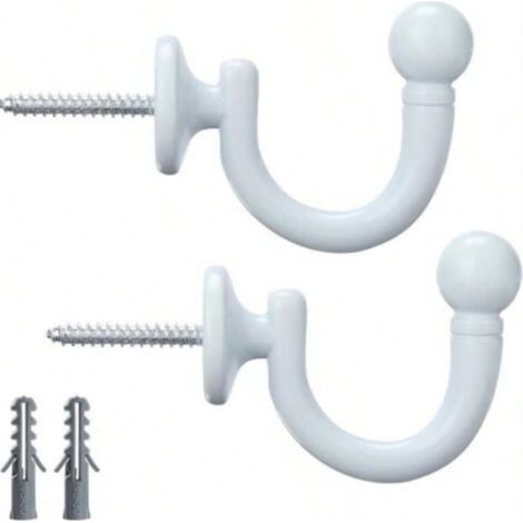 Lot de 2 Embrasses de Rideau à Tête Ronde - Crochets Muraux - Porte-Vêtements, Manteau, Chapeau, Porte-Serviettes - Blanc(38mm) (1/5)