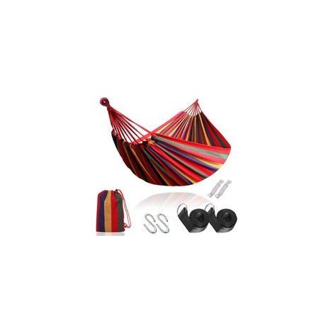 Hamac de jardin d'extérieur, portable et léger, en toile, avec sangles respectueuses des arbres, sac de transport et fermeture en S, pour jardin, balcon, terrasse, plage et randonnée. (1/5)