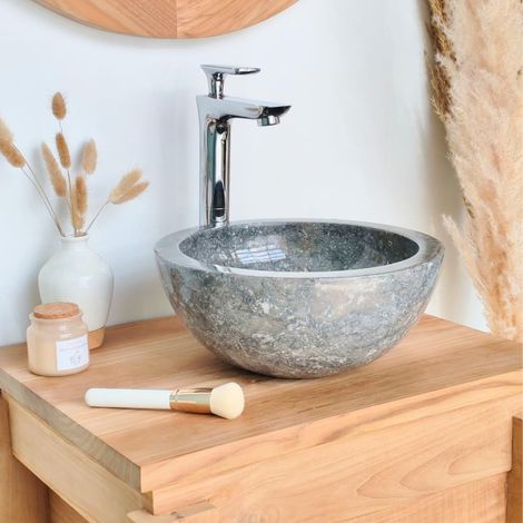 Lavabo sobre encimera redondo Barcelona de mármol color gris 30cm (1/5)