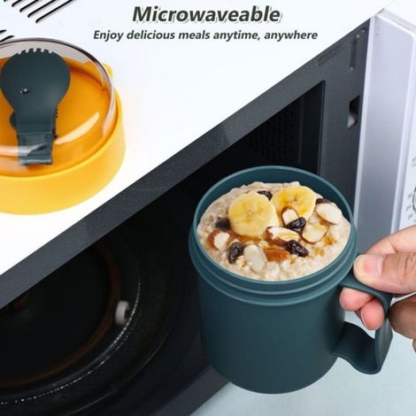 Tasse À Soupe - Micro-Ondes - Avec Couvercle Et Cuillère Intégrée - Pour Flocons D Avoine Et Soupe - 1 Pièce