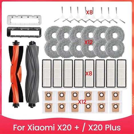 Kit de 44 pièces comprenant brosse, filtre, sac à poussière, chiffon et housse de brosse principale pour aspirateur Xiaomi X20+ X20 Plus. (1/5)