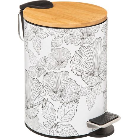 Bidone a chiusura morbida blackflora 3l bianco e nero - 5five