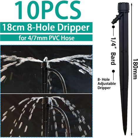 (M-18CM-15PCS) 15 buses d'arrosage goutte à goutte pour jardin, compatibles avec tuyaux de 4/7 mm et serres. (1/5)