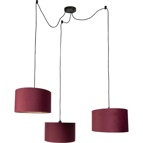 QAZQA Pendant Lamp Black with Red Shade and Gold Interior 35cm