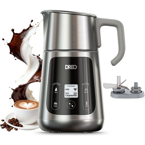 DREO Montalatte Elettrico [Aggiornato], Frullino Montalatte All-in-1 da 450ml per Latte, Cappuccino, Cioccolata Calda, Oltre 30 Bevande, Facile da Pulire, Lavabile in Lavastoviglie, Display LED (1/5)