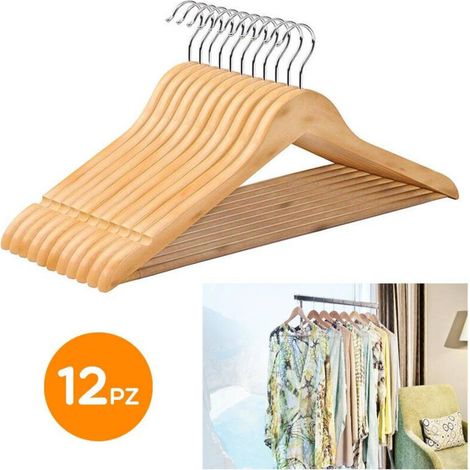 YMYNY Lot de 12 cintres en bois pour vêtements, garde-robe, maison, magasin -