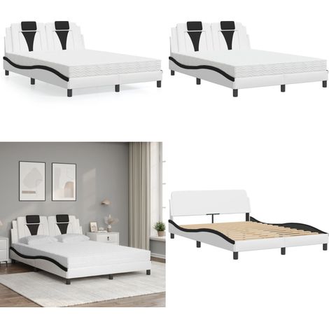 Bett mit Matratze Weiß und Schwarz 140x200 cm Kunstleder - Schlafzimmer Möbel - Doppelbett - Boxspringbetten - Bettenrahmen - Kunstleder Bett - Home & Living (1/5)