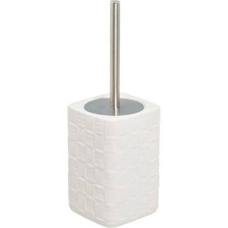 Brosse à toilettes avec poignée en acier gris et support en céramique blanc - Longueur 11 x Largeur 11 x Hauteur 34 cm (1/3)